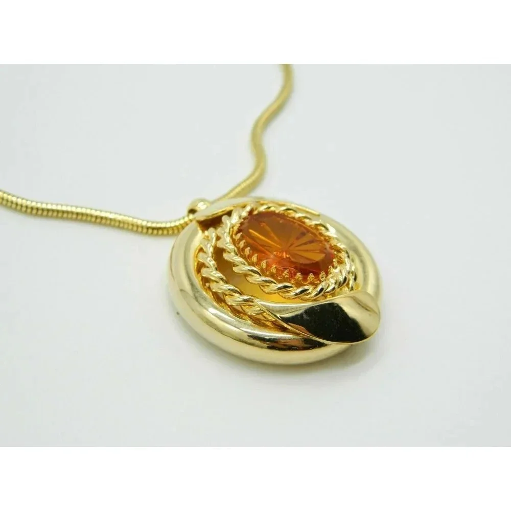 Pcraft Topaz Glass Rhinestone Gold Tone Pendant Ne